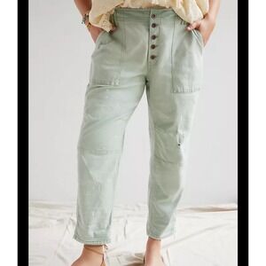 Anthropologie Pilcro The Wanderer Green Splatter Crop Wide Leg Pants Size 30